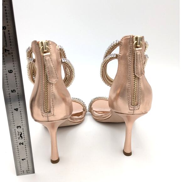Badgley Mischka Logan Gold Crystal Dual-Strapped Stiletto Heels Size US8 EU38 - Picture 4 of 8